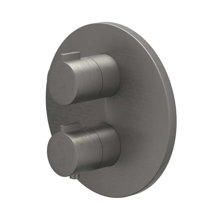 Afbouwdeel IVY Pact Inbouwthermostaat Symmetry 2-Weg Stop-Omstel Met Rond Rozet Geborsteld Metal Black PVD Lage Kosten