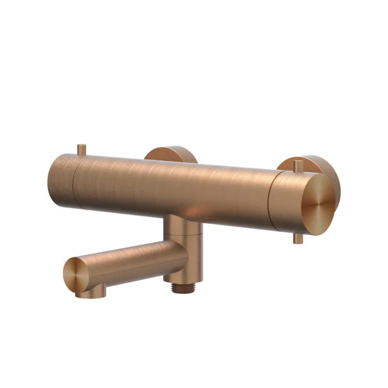 Badthermostaatkraan IVY Concord Opbouw Omstel Met Draaibare Baduitloop Met Omstel RVS316 Geborsteld Mat Koper PVD Premium