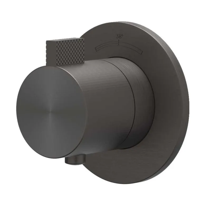 Afbouwdeel IVY Tribe Inbouwthermostaat Symmetry Met Rond Rozet RVS316 Geborsteld Carbon Black PVD Premium