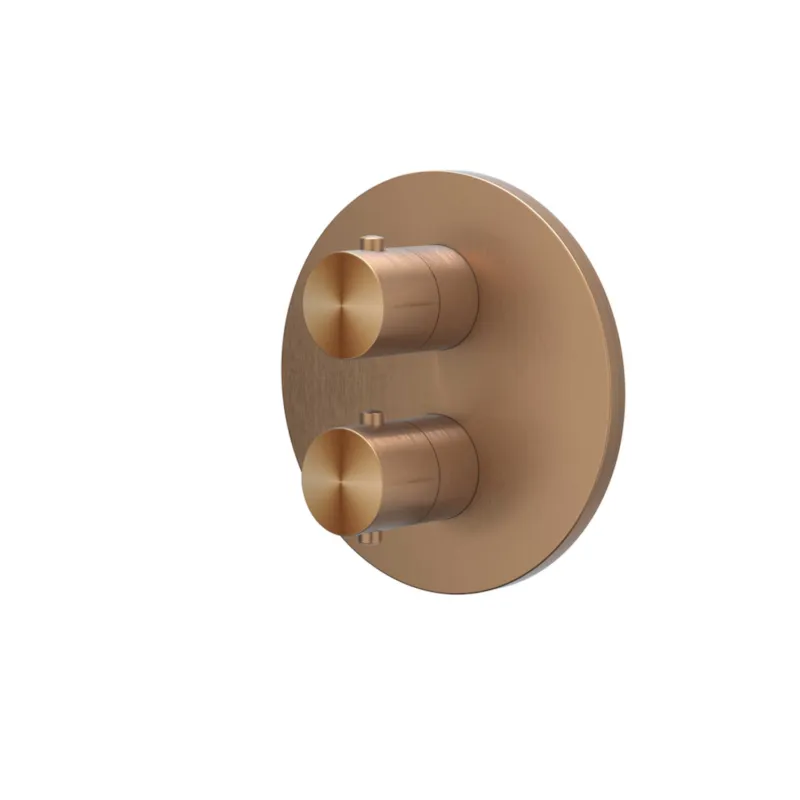 Must-Have Afbouwdeel IVY Concord Inbouwthermostaat 2-weg Met Rond Rozet RVS316 Geborsteld Mat Koper PVD