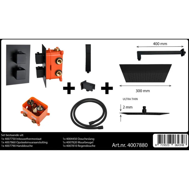 Best-Design "One-Pack" Inbouw-Regendoucheset "Stylmo-Nero M-300" Mat-Zwart Bestel Nu