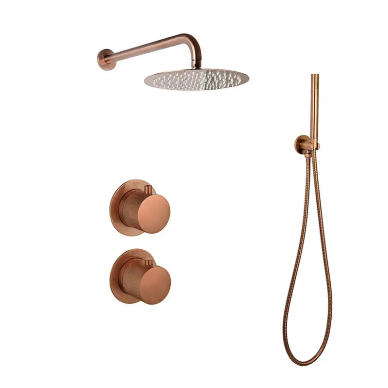 Regendoucheset Inbouw Sanilux Hops Met Box Thermostaat Douchekop 25 cm Met Geribbeld Knop Brons Must-Have