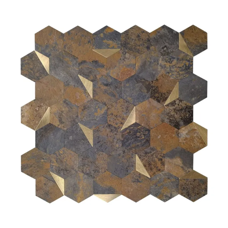 Koopje Mozaïek Isodeco Steenstrip Hexagon Zelfklevend 28.0x29.0 cm Roest Goud (Prijs Per Stuk)