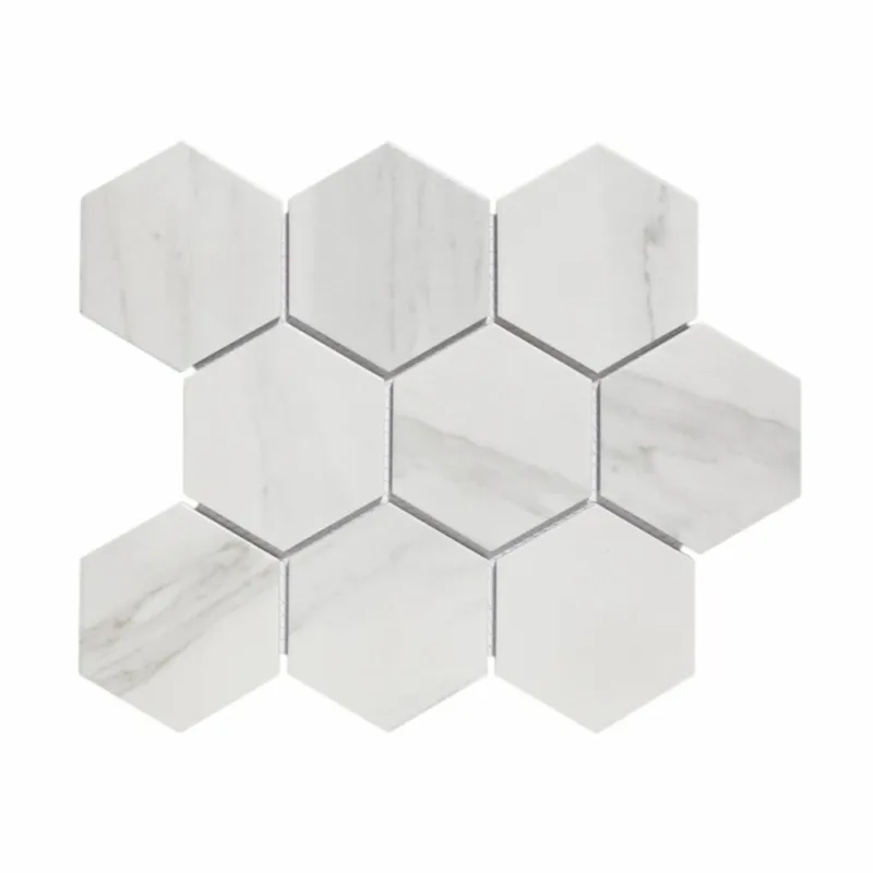 Mozaiek Hexagon Marmer Carrara 9.5x11 cm Mat Wit Prijs (doosinhoud 0.76 m2) Op = Op