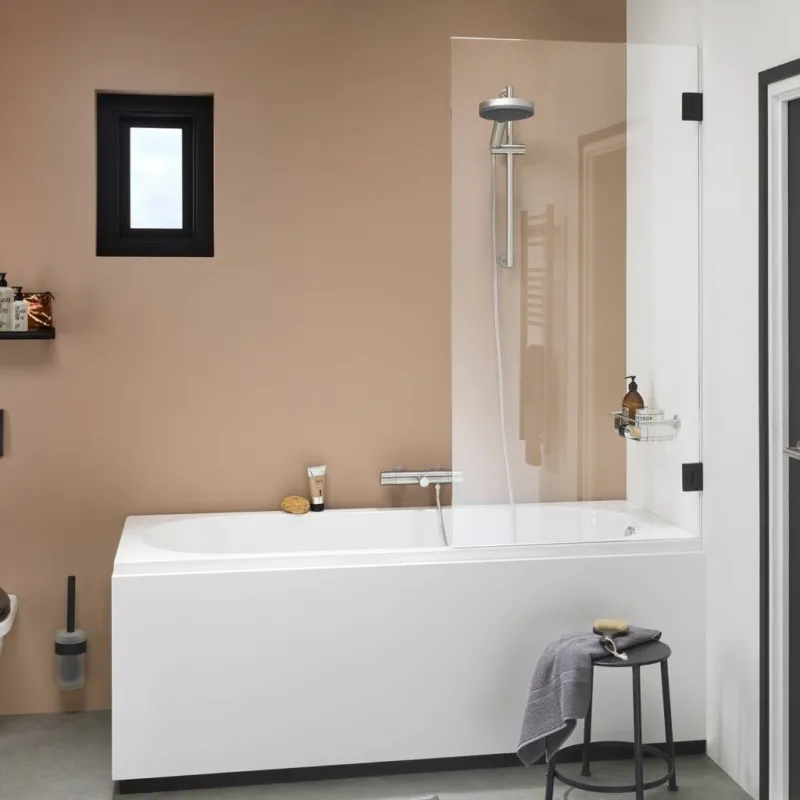 Premium Badwand ‘I Am‘ 75x160 cm Mat Zwart 1 Deel Helder Antikalk Glas