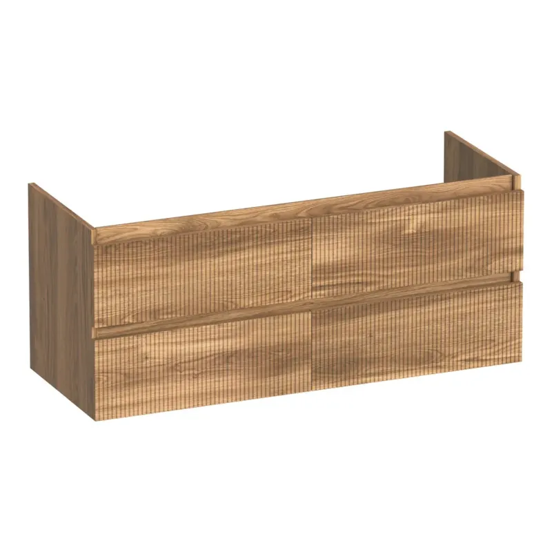 Betaalbaar Brauer Joy Wavy onderkast ribbelfront 120cm met 4 softclose lades en 2 sifon uitsparingen honey