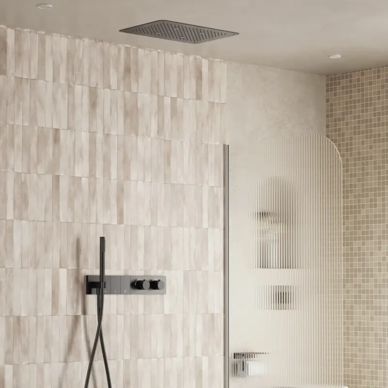 Gereduceerde Prijs Saniclear Premium Manchester plafond inbouw regendouche 48x33cm gun metal PVD met staafhanddouche