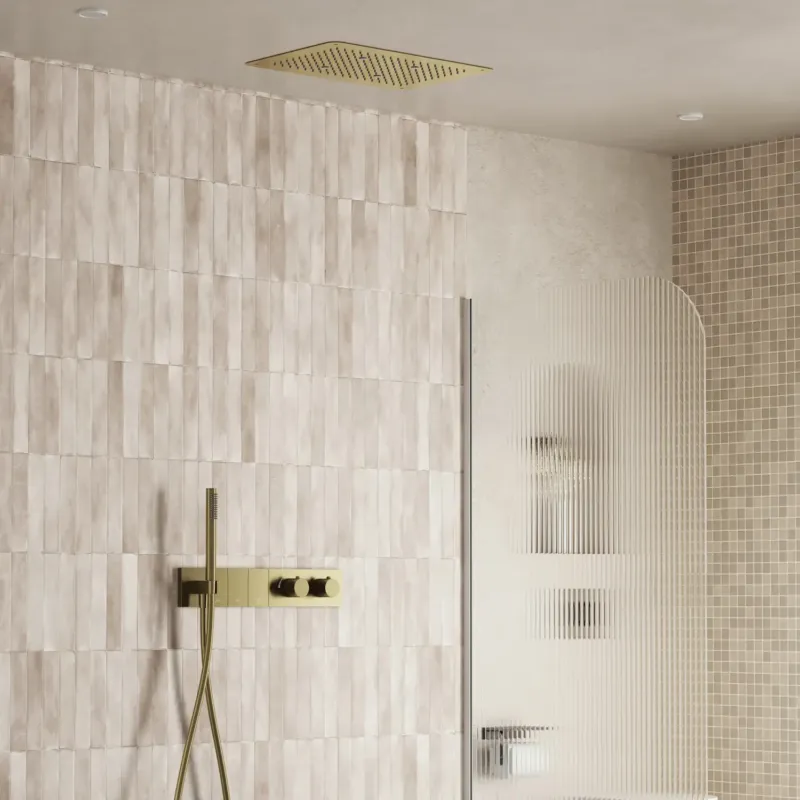 Weekendaanbieding Saniclear Premium Manchester plafond inbouw regendouche 48x33cm geborsteld messing PVD met staafhanddouche