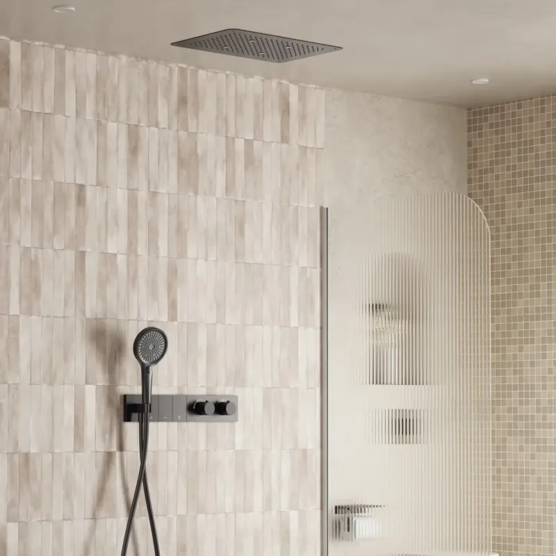 Weekendaanbieding Saniclear Premium Manchester plafond inbouw regendouche 48x33cm gun metal PVD met 3 standen handdouche