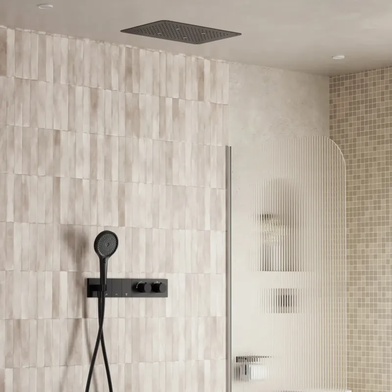 Actieprijs Saniclear Premium Manchester plafond inbouw regendouche 48x33cm mat zwart met 3 standen handdouche