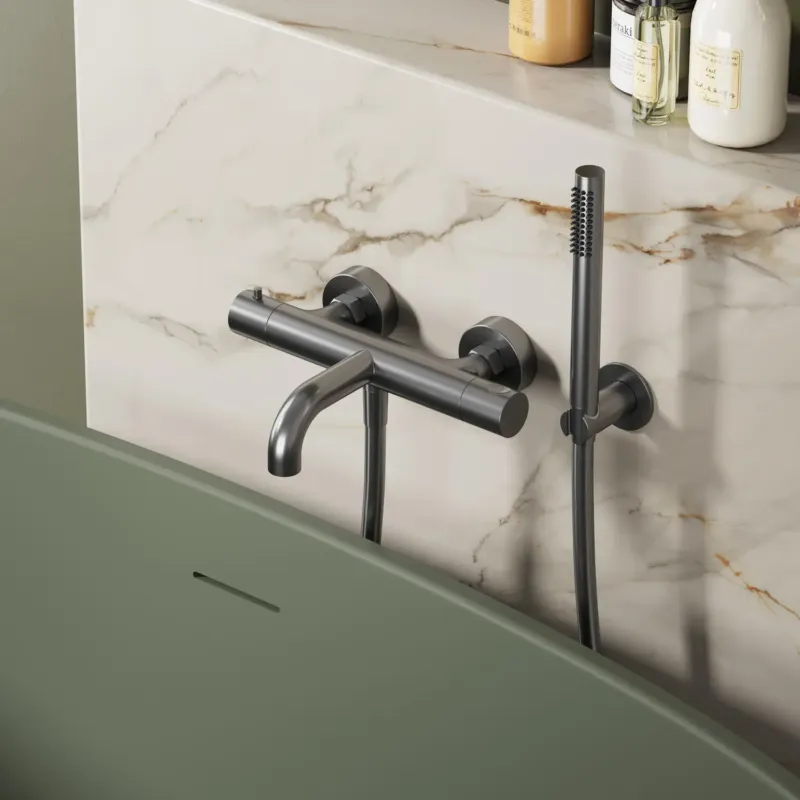 Actieprijs Saniclear Premium London opbouw badkraan gun metal PVD met staafhanddouche