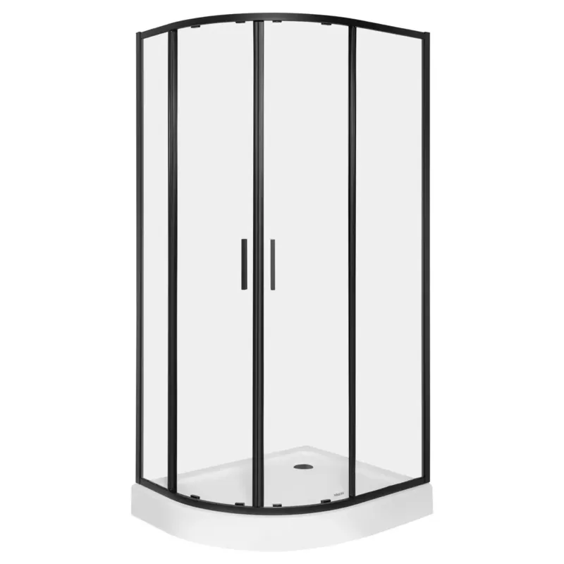 Uitverkoop Kerra Solid douchecabine kwartrond 80x100cm zwart links met douchebak