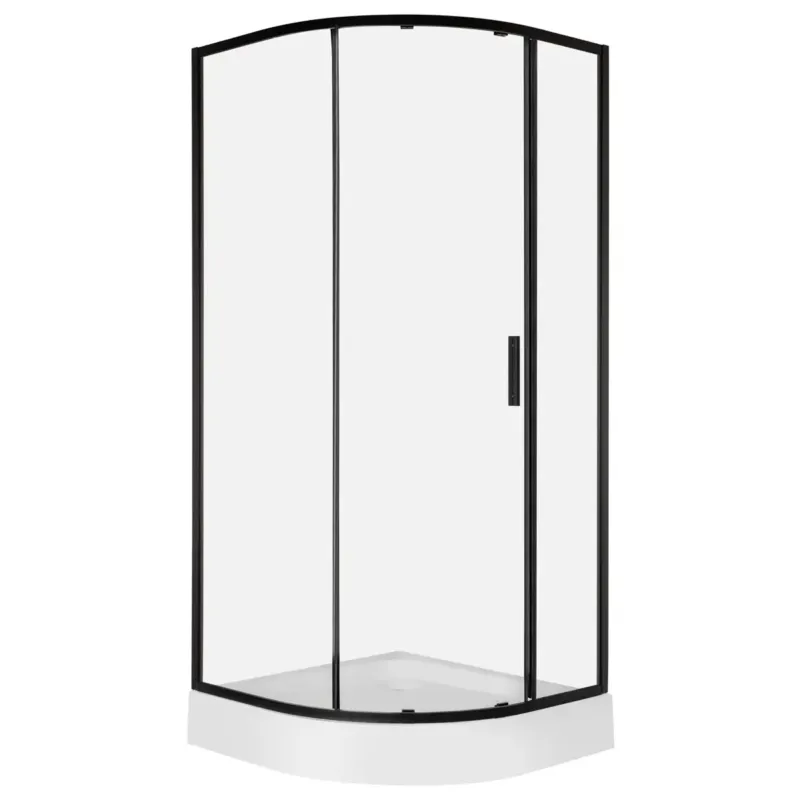 Korting Kerra Solid douchecabine kwartrond 90x90cm zwart met enkele deur en douchebak