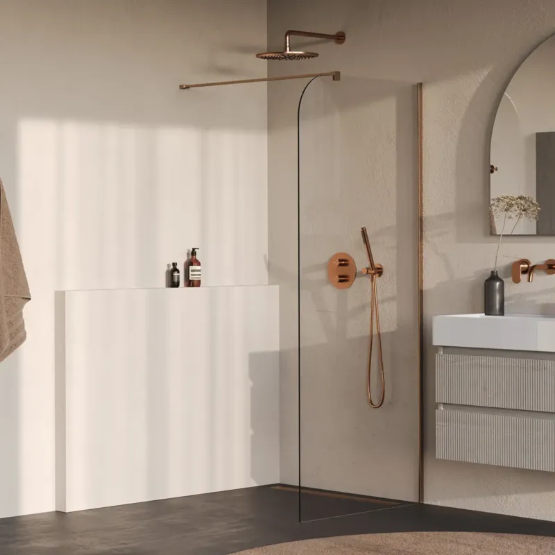 Brauer Orion inloopdouche helder glas 90cm afgerond koper geborsteld PVD Veilige Betaling