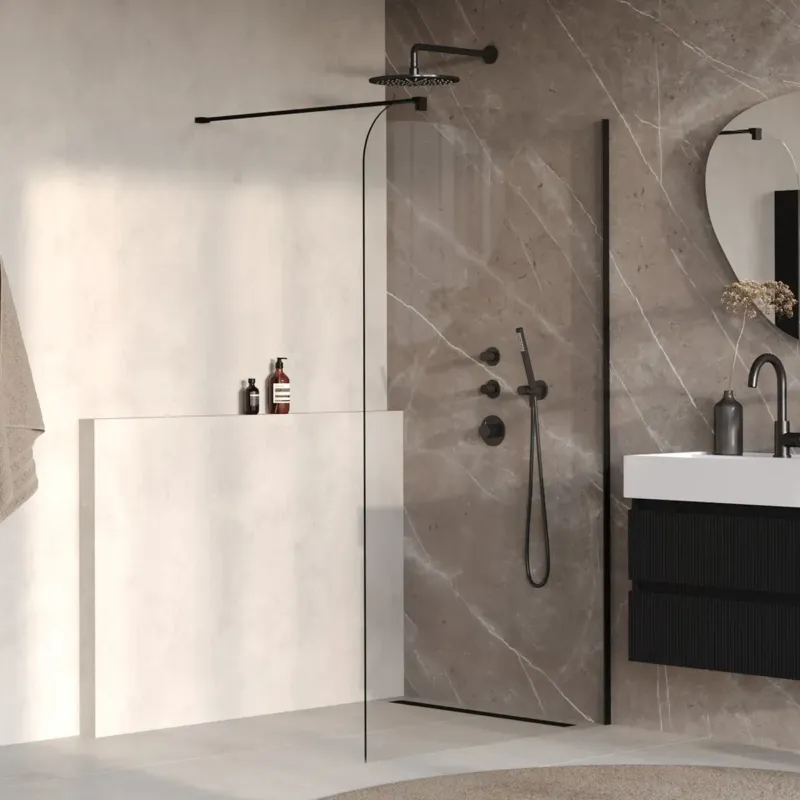 Brauer Orion inloopdouche helder glas 120cm afgerond zwart mat Nieuw