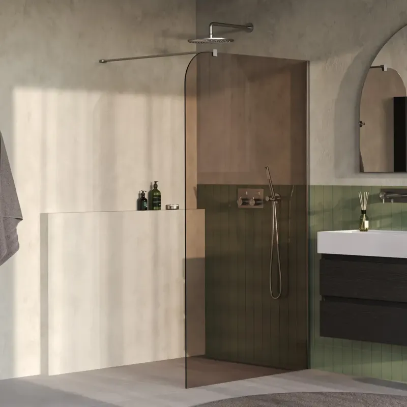 Snelle Levering Brauer Orion inloopdouche bronsglas 120cm afgerond RVS geborsteld PVD