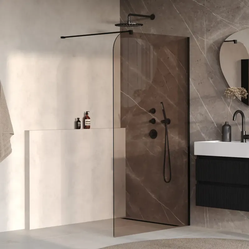 Brauer Orion inloopdouche bronsglas 120cm afgerond zwart mat Goedkoop