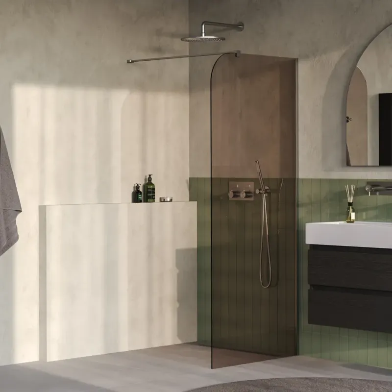 Brauer Orion inloopdouche bronsglas 100cm afgerond RVS geborsteld PVD Gecertificeerd