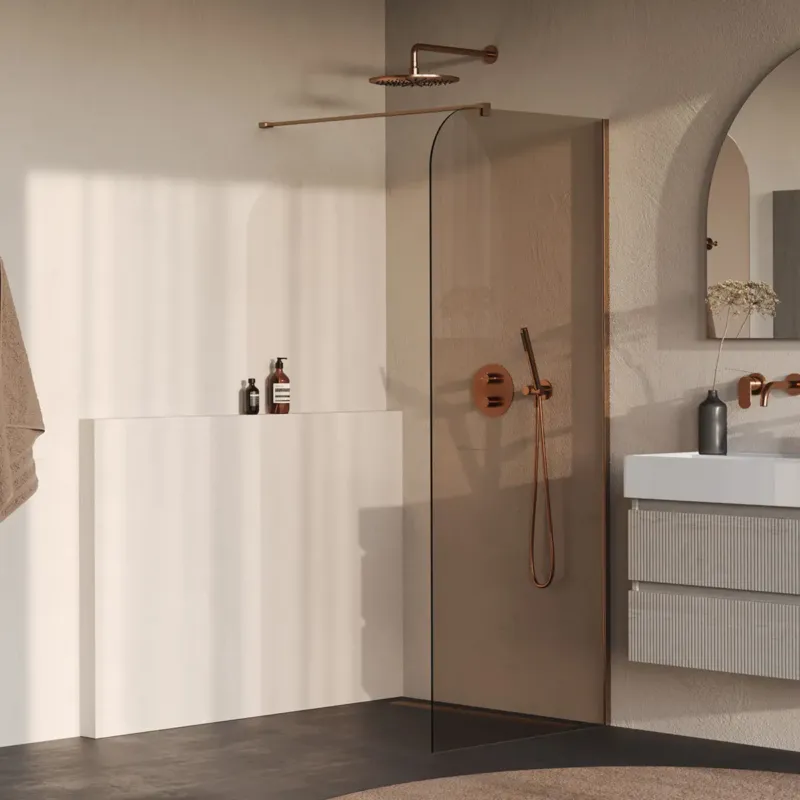 Brauer Orion inloopdouche bronsglas 100cm afgerond koper geborsteld PVD Direct Beschikbaar