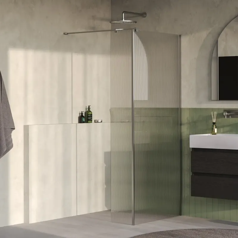 Brauer Oblivion inloopdouche ribbelglas 90cm met 30cm zijwand RVS geborsteld PVD Goedkoop