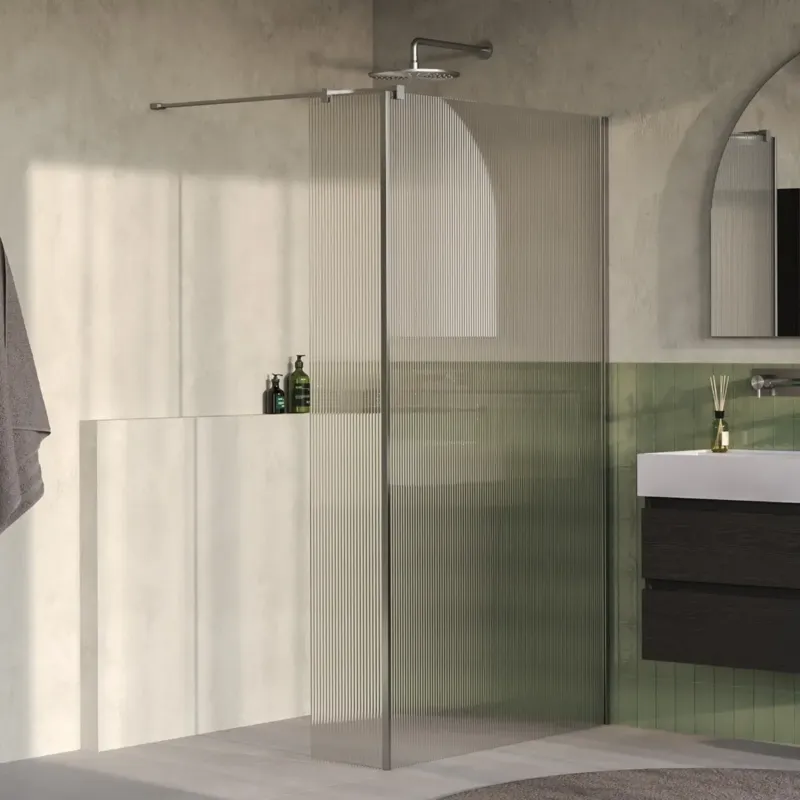 Brauer Oblivion inloopdouche ribbelglas 120cm met 30cm zijwand RVS geborsteld PVD Koop Online