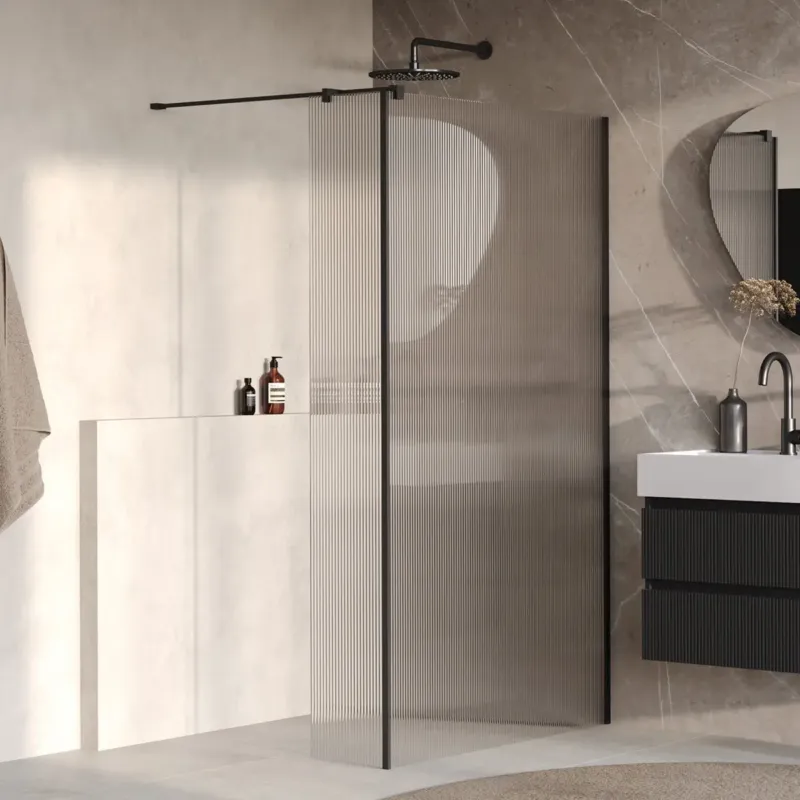 Snelle Levering Brauer Oblivion inloopdouche ribbelglas 120cm met 30cm zijwand zwart mat