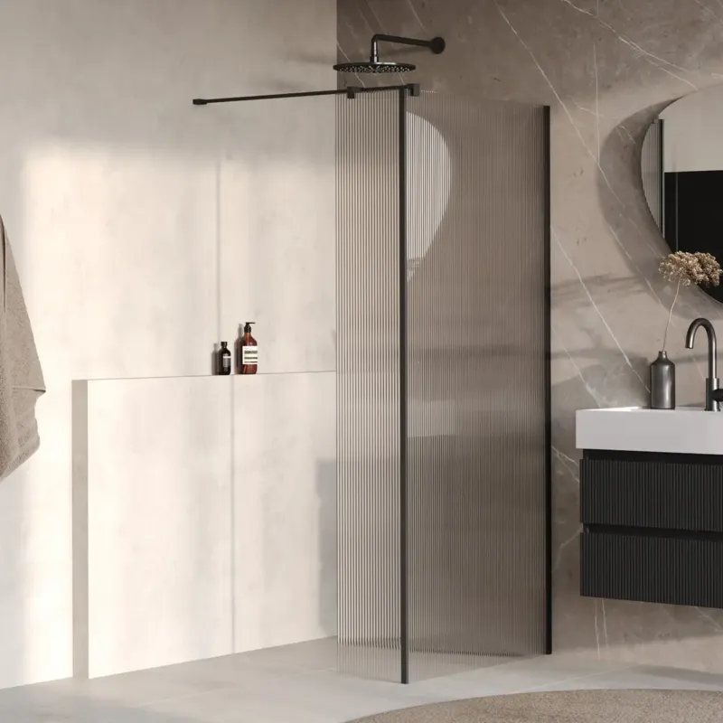 Betaalbaar Brauer Oblivion inloopdouche ribbelglas 100cm met 30cm zijwand zwart mat