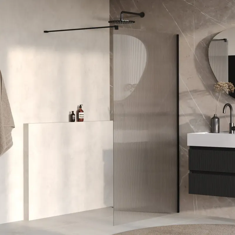 Snelle Levering Brauer Oblivion inloopdouche ribbelglas 120cm zwart mat