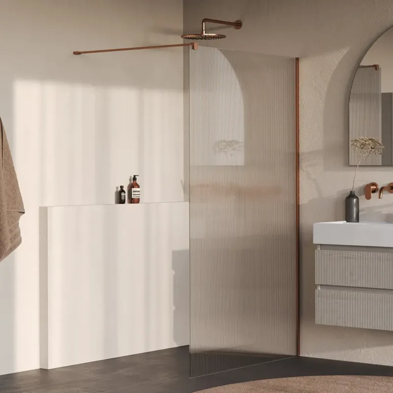 Brauer Oblivion inloopdouche ribbelglas 120cm koper geborsteld PVD Hoge Kwaliteit