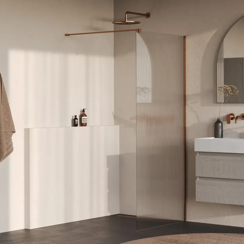 Brauer Oblivion inloopdouche ribbelglas 100cm koper geborsteld PVD Superprijs