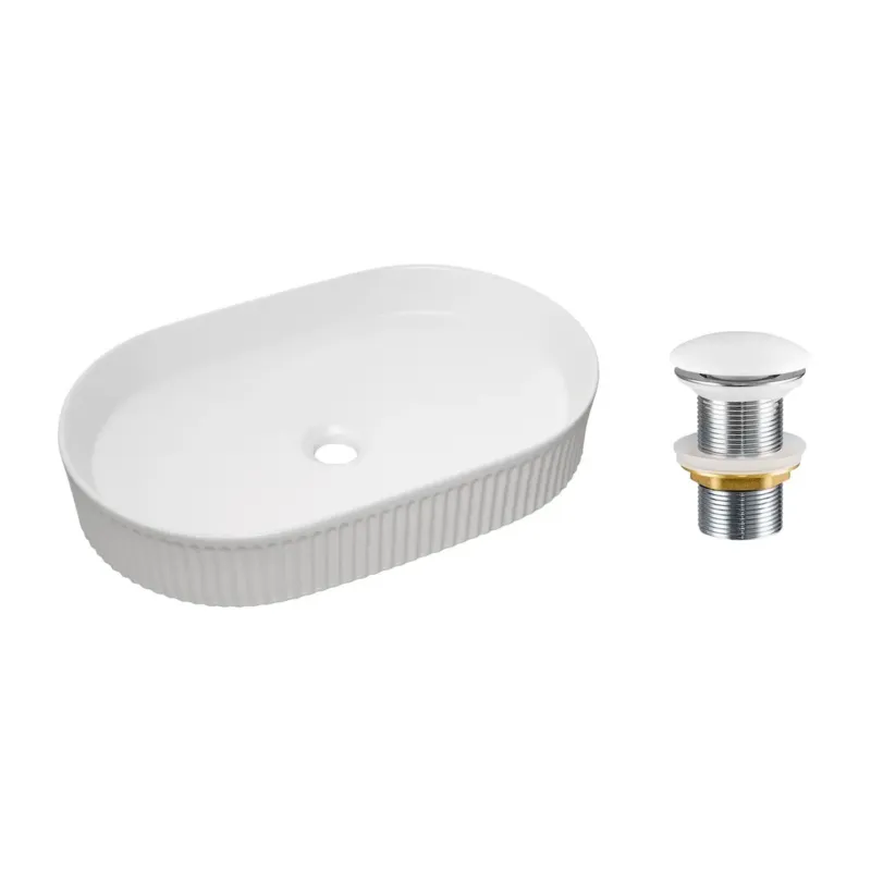 Comad Beyond waskom met ribbel 56x36cm met clickwaste wit Gereduceerde Prijs
