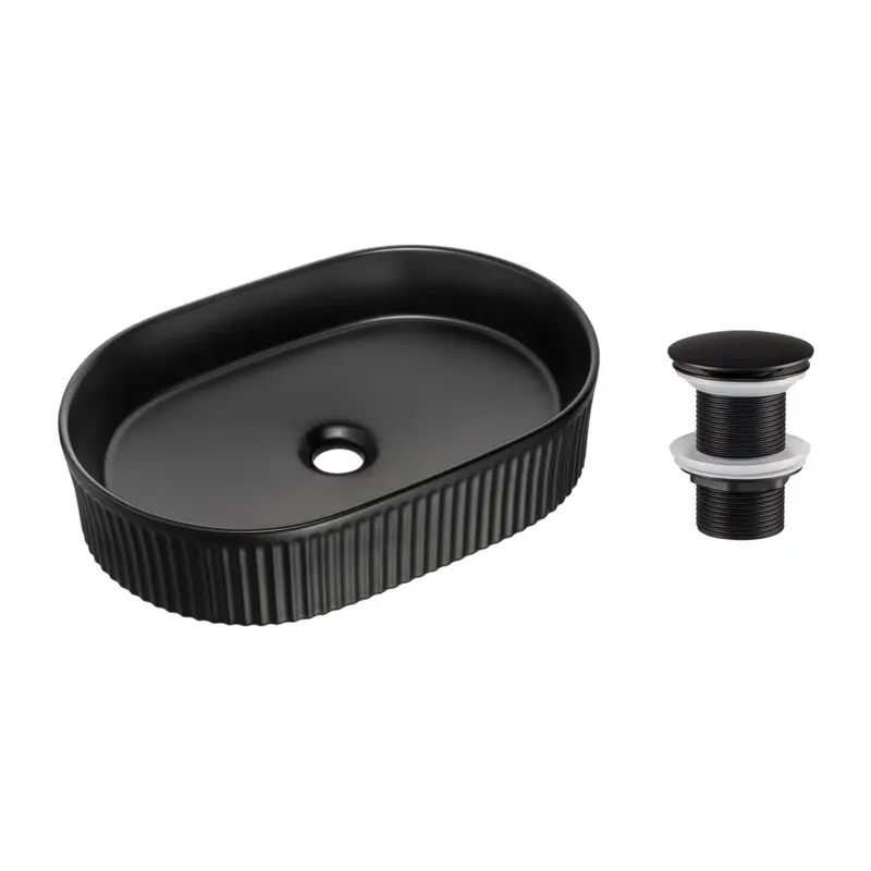 Comad Beyond waskom met ribbel 48x32.5cm met clickwaste zwart mat Gecertificeerd
