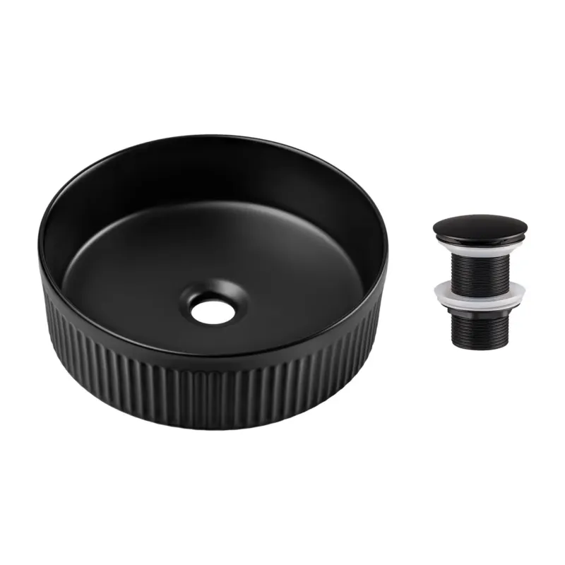 Comad Beyond waskom met ribbel 36x36cm met clickwaste zwart mat Betrouwbaar