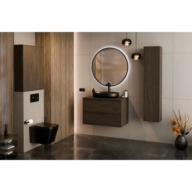 Aanbieding Comad Terra Villa badkamermeubel 80cm walnoot met zwarte waskom