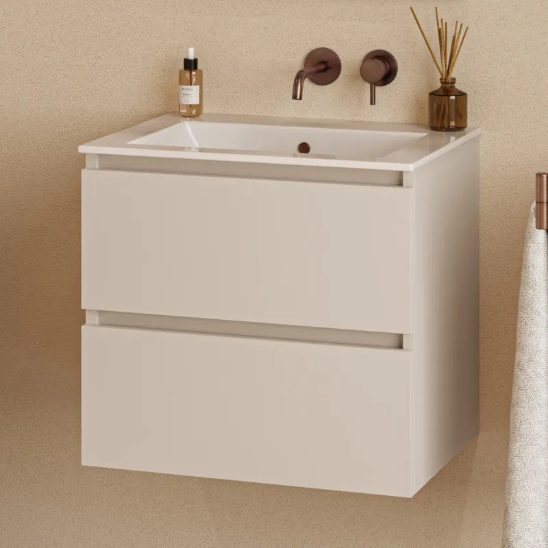 Must-Have Fontana Rovigo badmeubel 60cm met witte wastafel zonder kraangat warm linnen