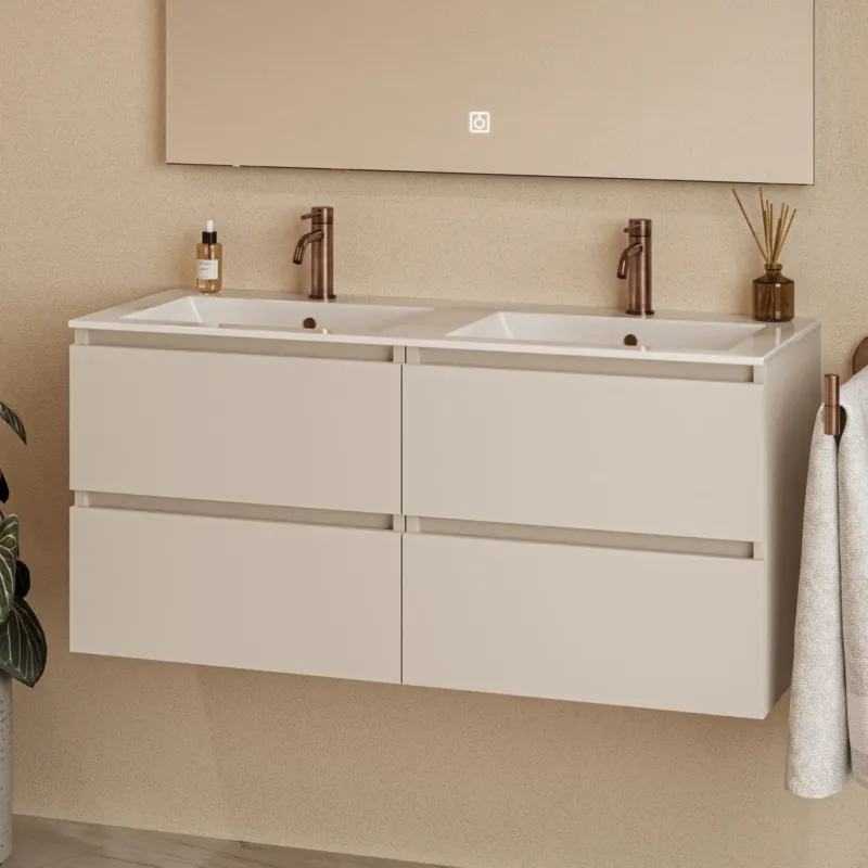 Merkproduct Fontana Rovigo badmeubel 120cm met witte wastafel met kraangaten warm linnen