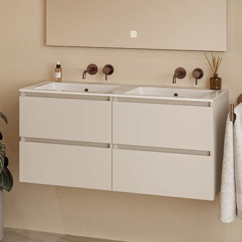 Superprijs Fontana Rovigo badmeubel 120cm met witte wastafel zonder kraangaten warm linnen