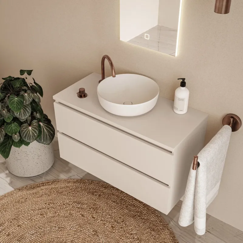 Fontana Proma badmeubel 100cm met witte waskom warm linnen Gereduceerde Prijs