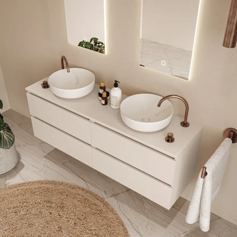 Dagaanbieding Fontana Proma badmeubel 160cm met witte waskommen warm linnen