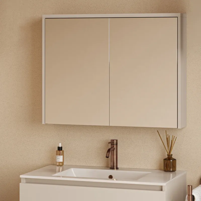 Rechtstreeks Van De Fabrikant Fontana Basic spiegelkast 80cm met 2 deuren warm linnen
