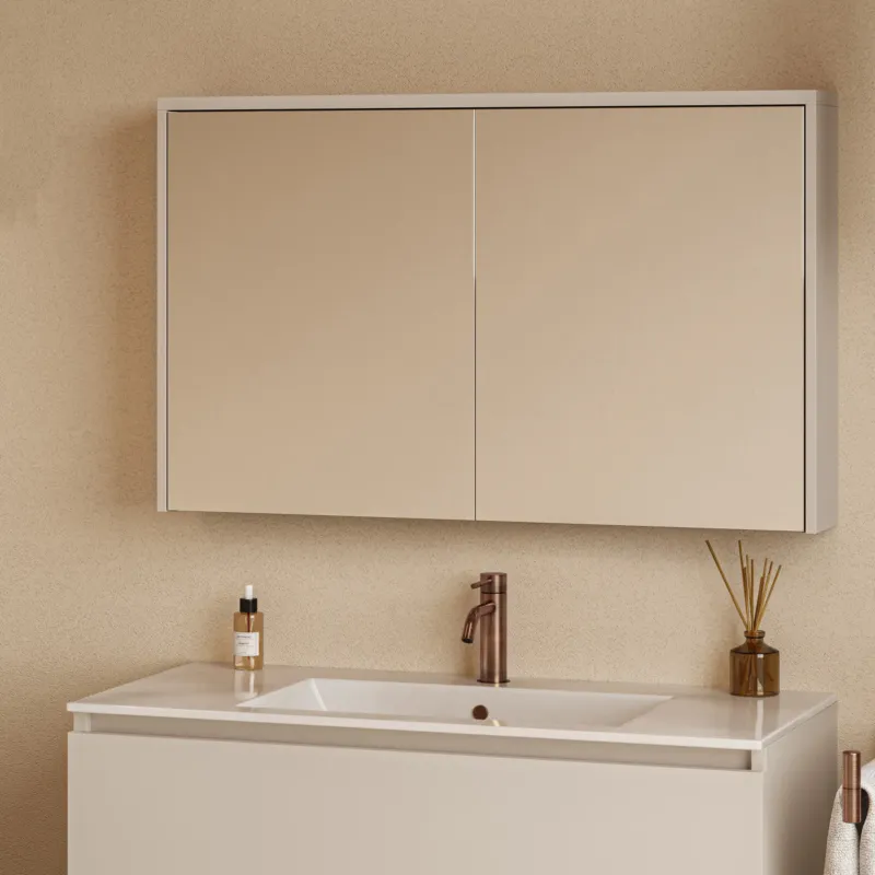 Fontana Basic spiegelkast 100cm met 2 deuren warm linnen Veilige Betaling
