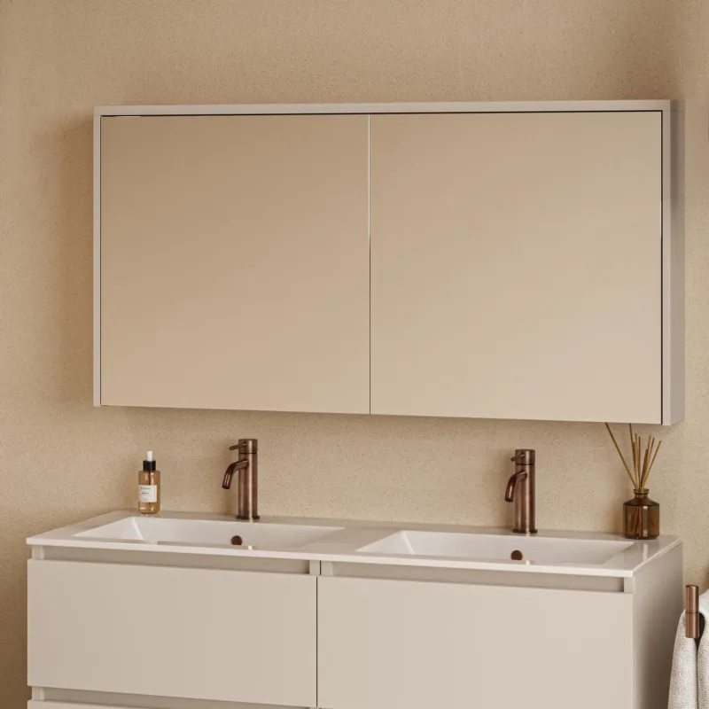 Fontana Basic spiegelkast 117cm met 2 deuren warm linnen Dagaanbieding