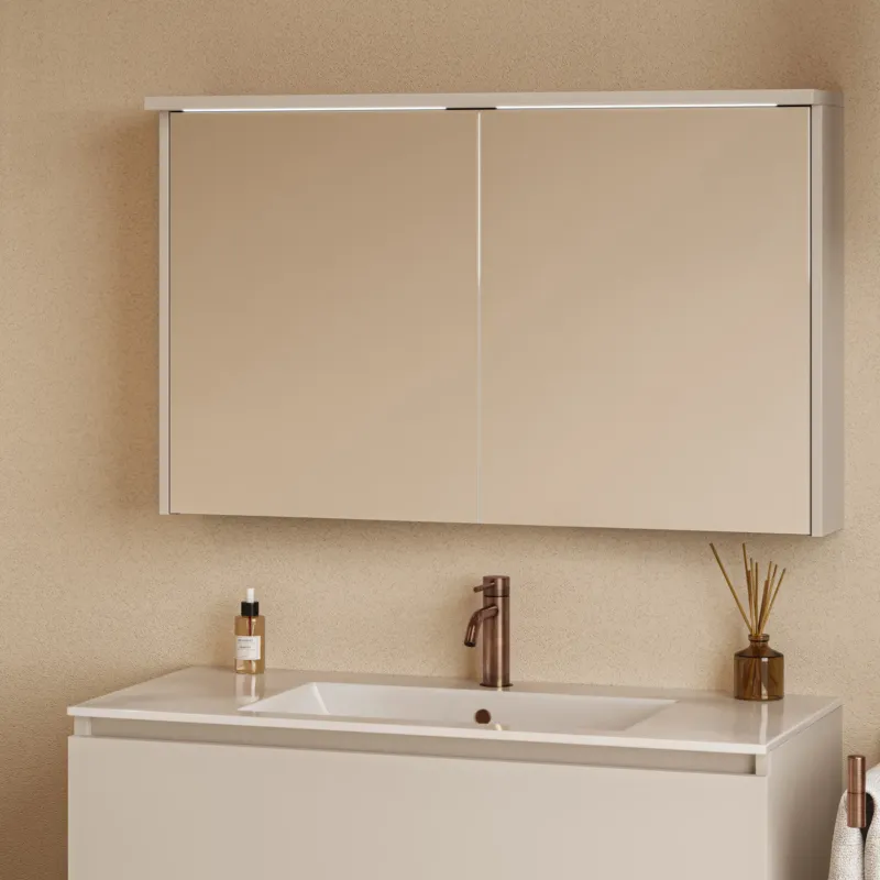 Voordeelprijs Fontana Grado spiegelkast met verlichting 100cm 2 deuren warm linnen