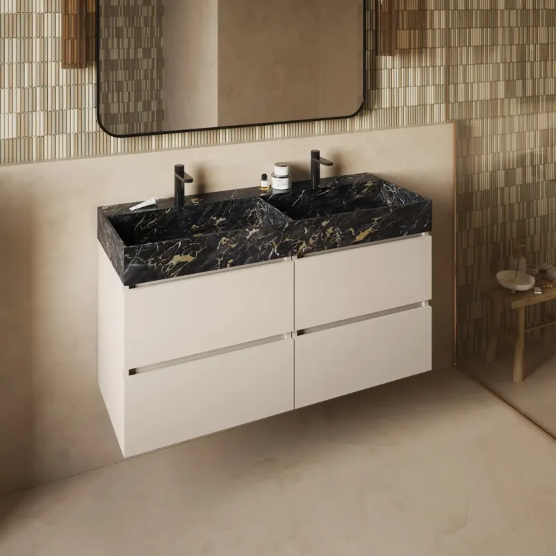 Beste Prijs Fontana Portoro Gold badkamermeubel warm linnen 120cm met 2 kraangaten