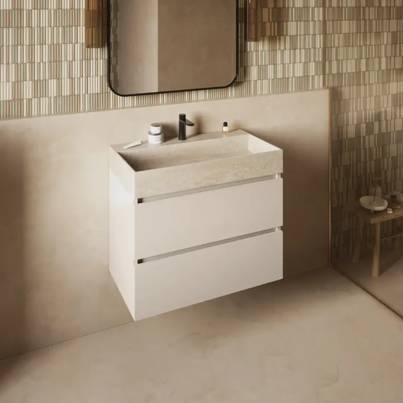 Fontana White Travertin badkamermeubel warm linnen 80cm met kraangat Snelle Levering
