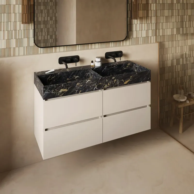 Beperkt Aanbod Fontana Portoro Gold badkamermeubel warm linnen 120cm zonder kraangat