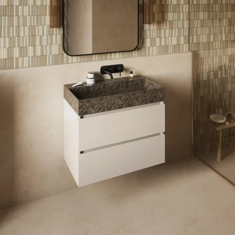 Beste Prijs Fontana Dark Emperador badkamermeubel warm linnen 80cm zonder kraangat