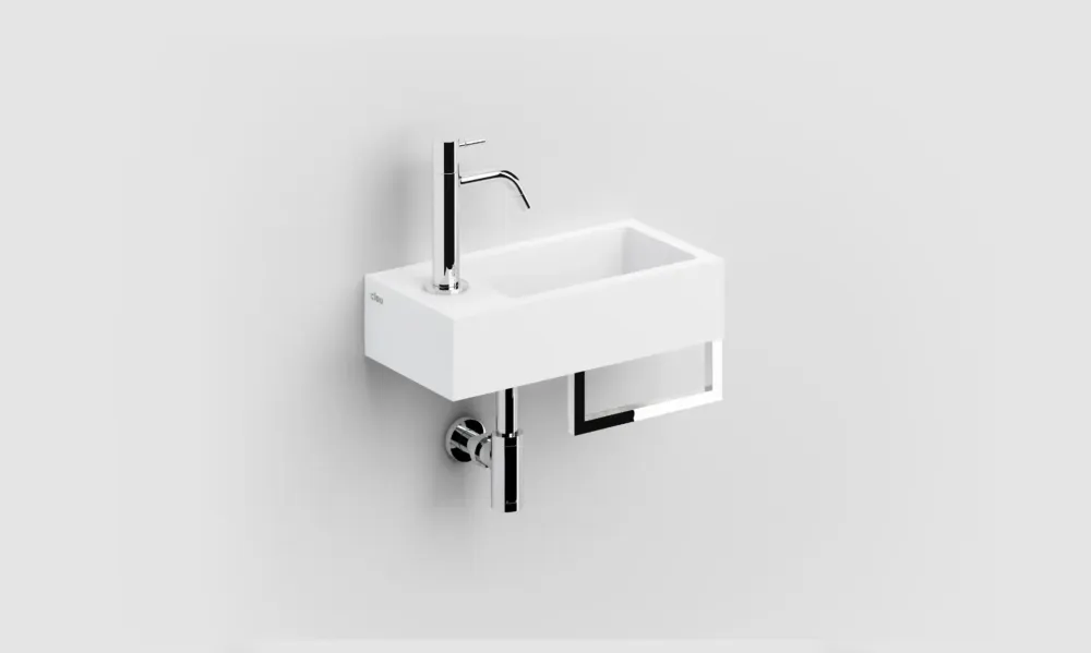 Clou Flush 3 fontein solid surface 36cm links met handdoekhouder wit mat Uitverkoop
