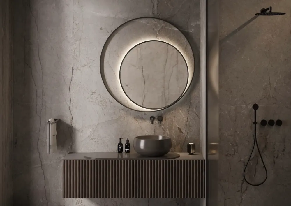 Actieprijs Martens Design Athene spiegel met LED verlichting 120cm mat zwart