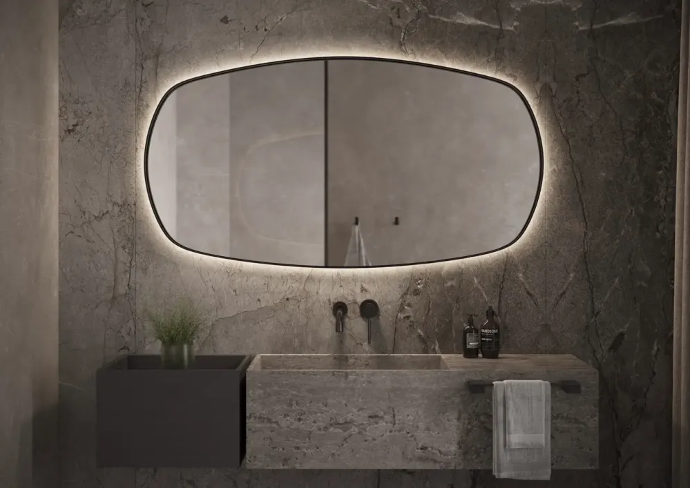 Martens Design Lissabon spiegel met LED verlichting, spiegelverwarming en sensor 140x80cm mat zwart Express Levering